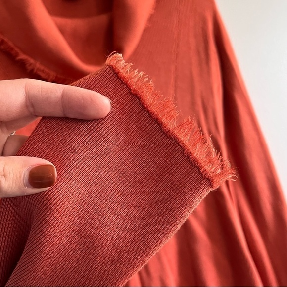 Sigrid Olsen Rust Orange Fringe Cowlneck Silk Blend Sweater Small - Picture 6 of 7